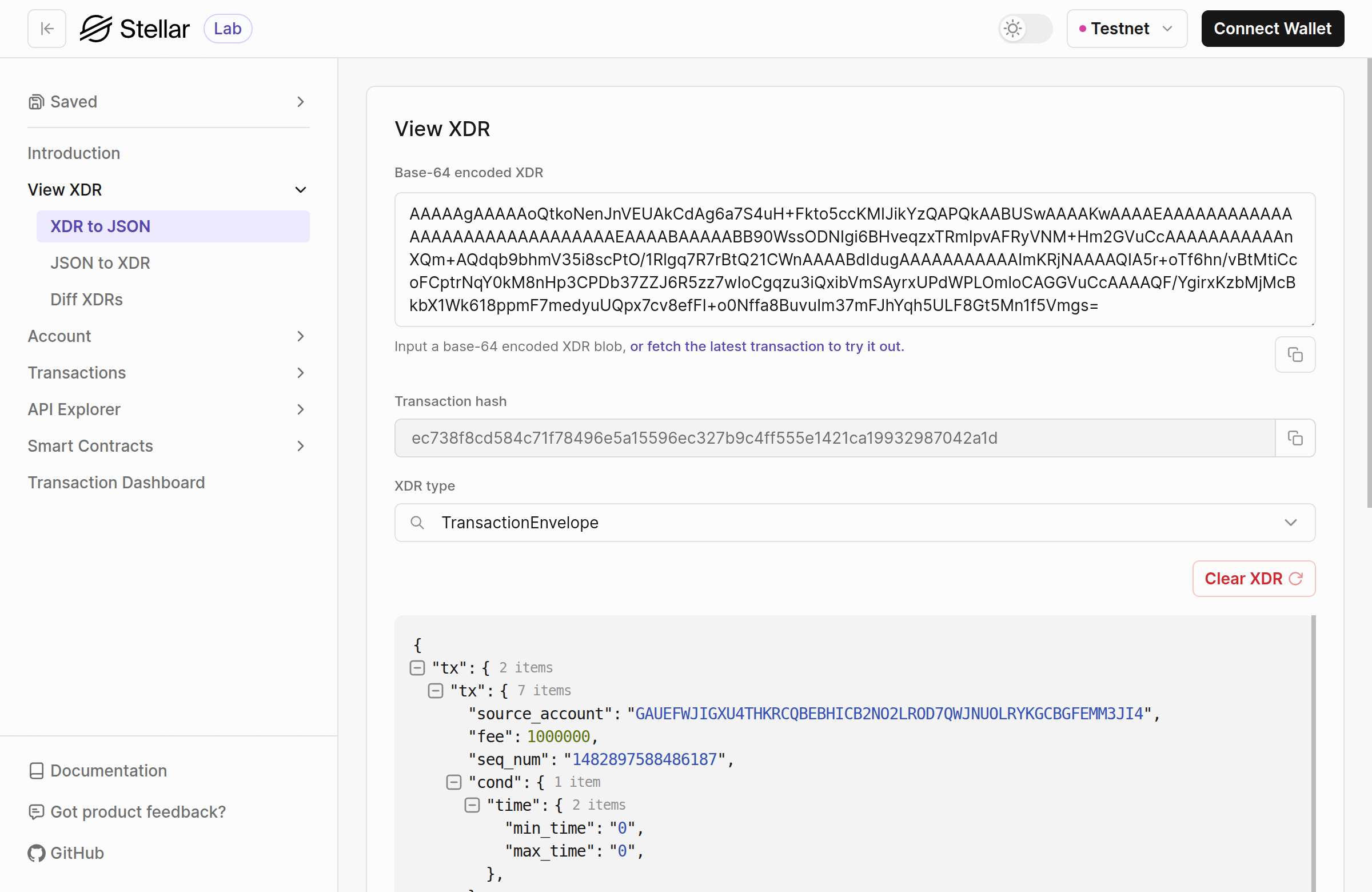 Lab XDR to JSON