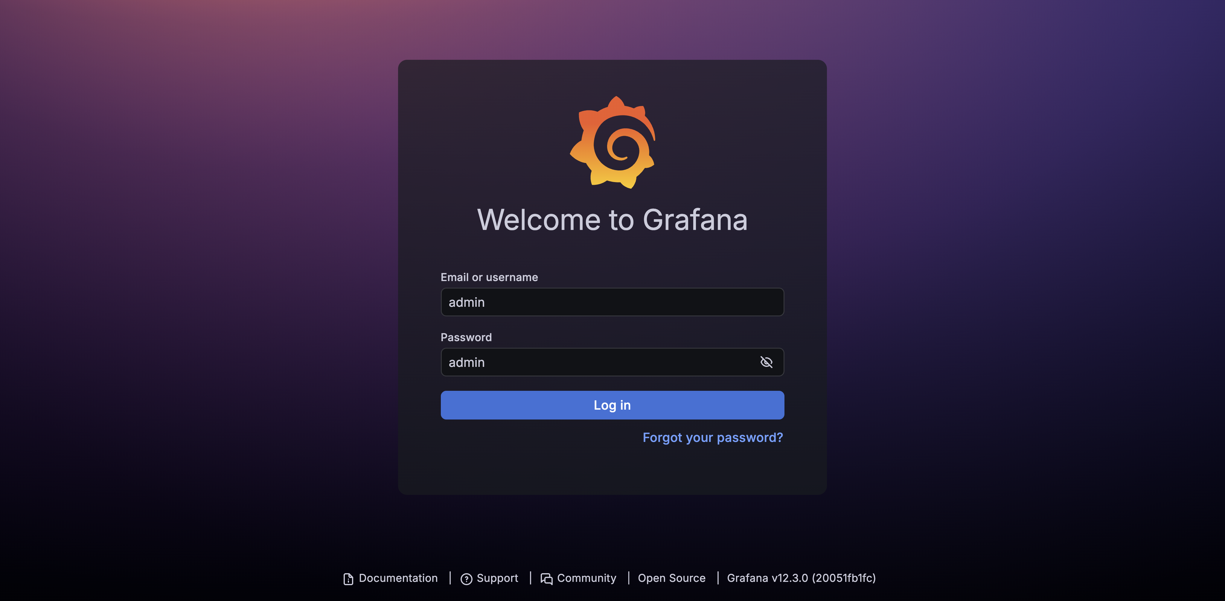 Inicio de sesión en Grafana
