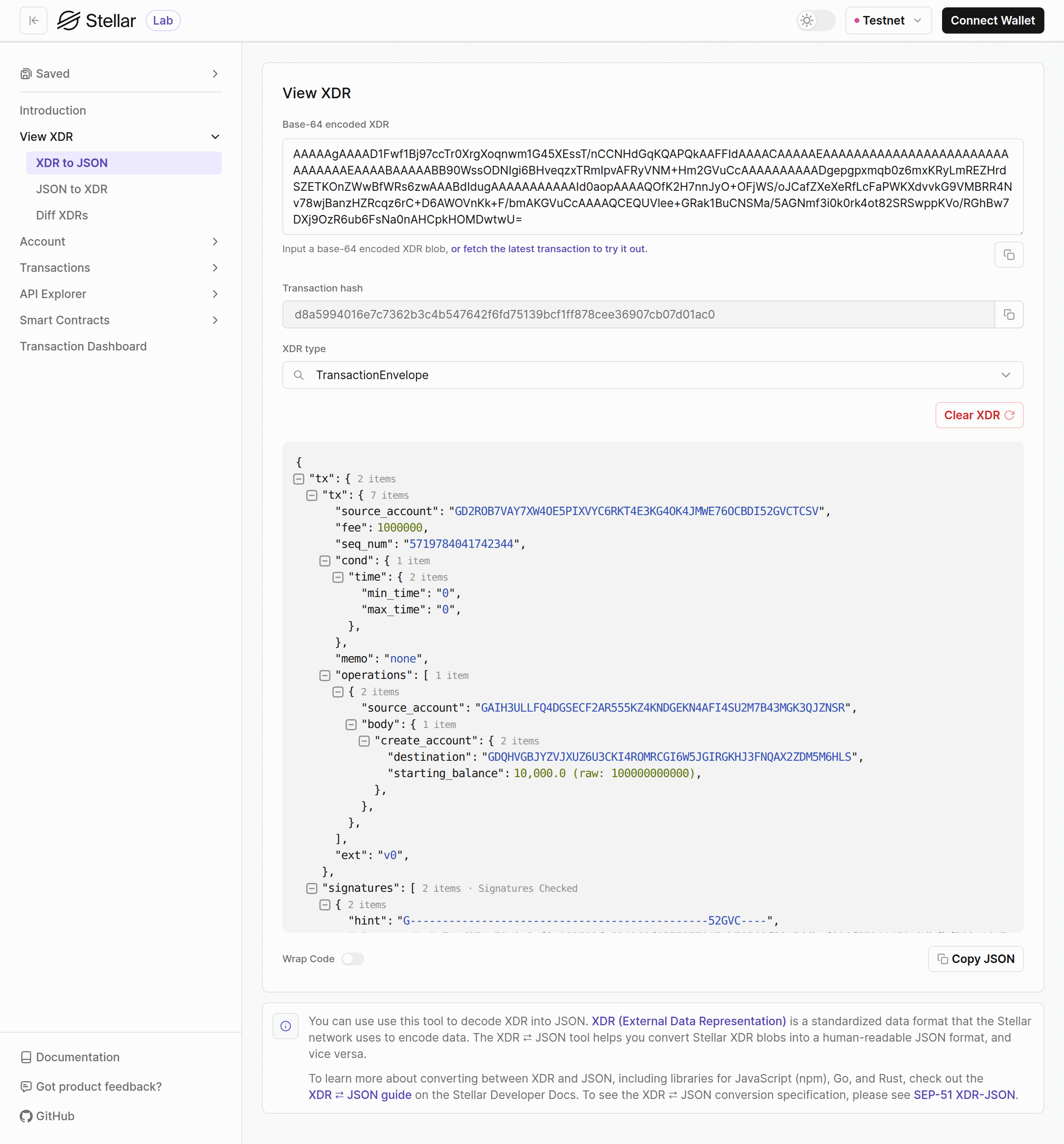 Lab: salida de XDR a JSON